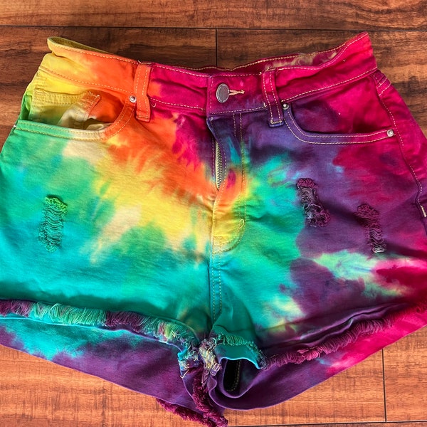 Tie Dye Rainbow Shorts | Women's Size XS upcycled