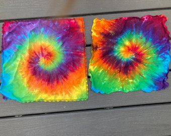 Tie Dye Rainbow Napkin Set of Two 12x12 Upcycled