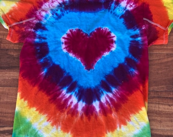 Tie Dye Rainbow Heart Adult Small Tee Shirt