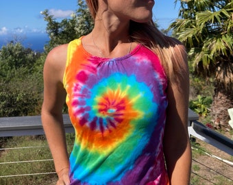 Tie Dye Tank Top Rainbow Swirl | Junior's Size Small upcycled