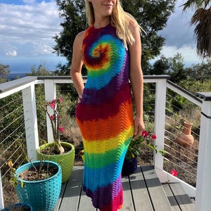 tie dye crochet dress Handmade Crochet Tie Dye Dress,crochet Multicolor Wide Sleeve Dress, Boho  Hippie Gypsy Festival Crochet Dress.cotton Crochet Tie Dye Dress