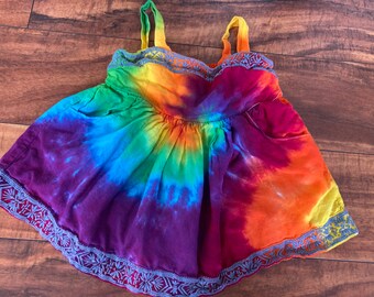 Tie Dye Rainbow Baby Dress Size 12 Months Upcycled