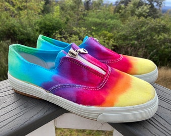 Tie Dye Rainbow Hanes Slip On Shoes | Women's Size 6 Upcycled