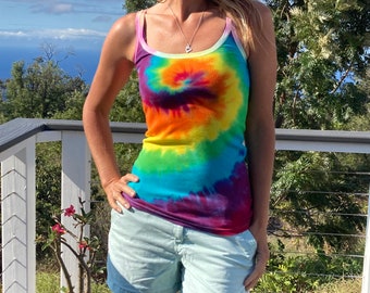 Tie Dye Tank Top Rainbow Swirl | Size XS Upcycled