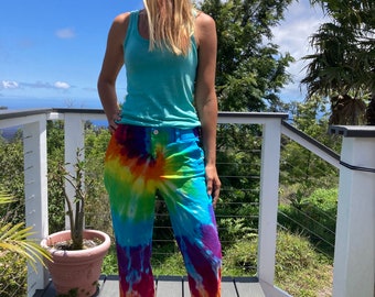 Tie Dye Rainbow Capris Size 8 Women's Upcycled AS IS