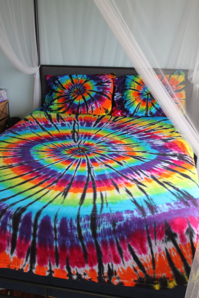 Tie Dye Organic Cotton Bed Sheet Set With Black Accents Twin - Etsy