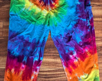 Pantalones arcoíris teñidos con efecto tie-dye / Talla 3XL para mujer