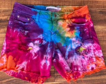 Tie Dye Rainbow Shorts | Women's Size 6 upcycled