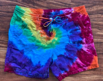 Pantalones cortos de lino Tie Dye Rainbow / Tamaño de mujer 16W reciclado