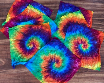 Tie Dye Rainbow Napkin Set of Seven 16x16 Upcycled