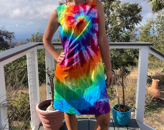 Tie Dye Rainbow Dress | Women's Size Small Upcycled