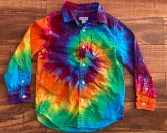 Tie Dye Boys Button Up Shirt | Size S (6/7) upcycled
