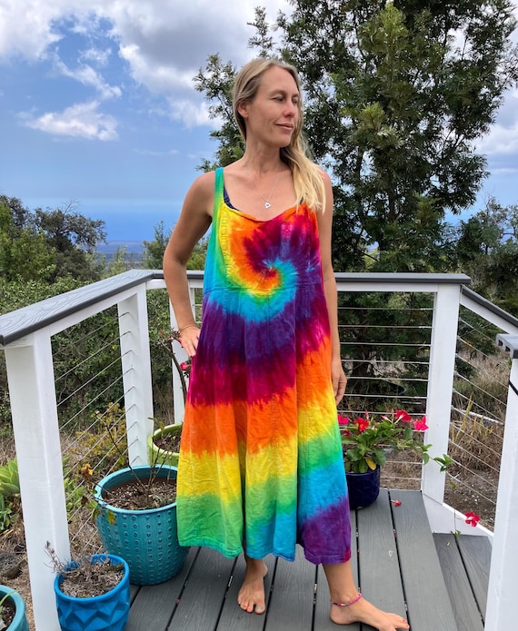Tie Dye Rainbow Linen Smocked Tank Dress | Women's Size 2XL and 3XL - Etsy Israel Tie Dye Rainbow Linen Smocked Tank Dress | Women's Size 2XL and 3XL - Etsy Israel