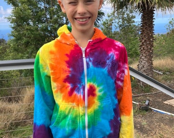 Tie Dye Rainbow Swirl Sweatshirt | Youth Size Medium upcycled