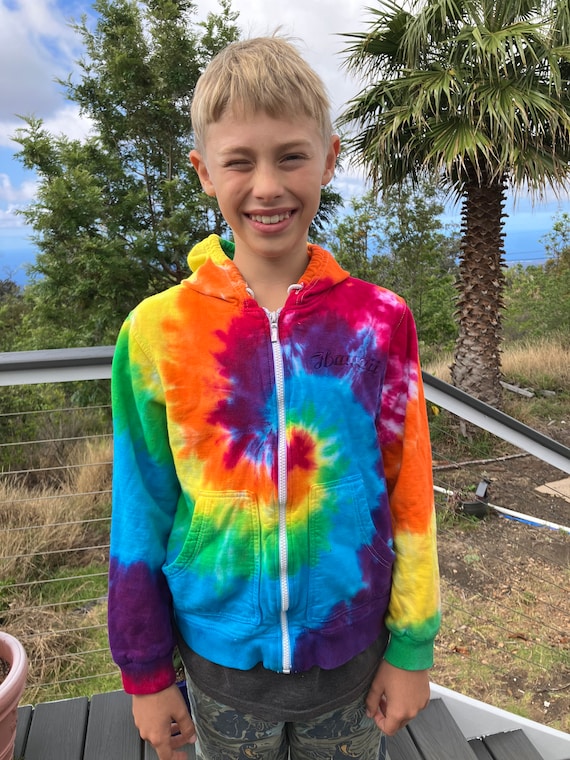 Tie Dye Rainbow Swirl Sweatshirt Youth Size Medium Upcycled Etsy