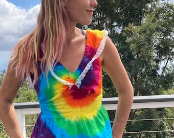 Tie Dye Rainbow Tank Top | Women's Size XS upcycled
