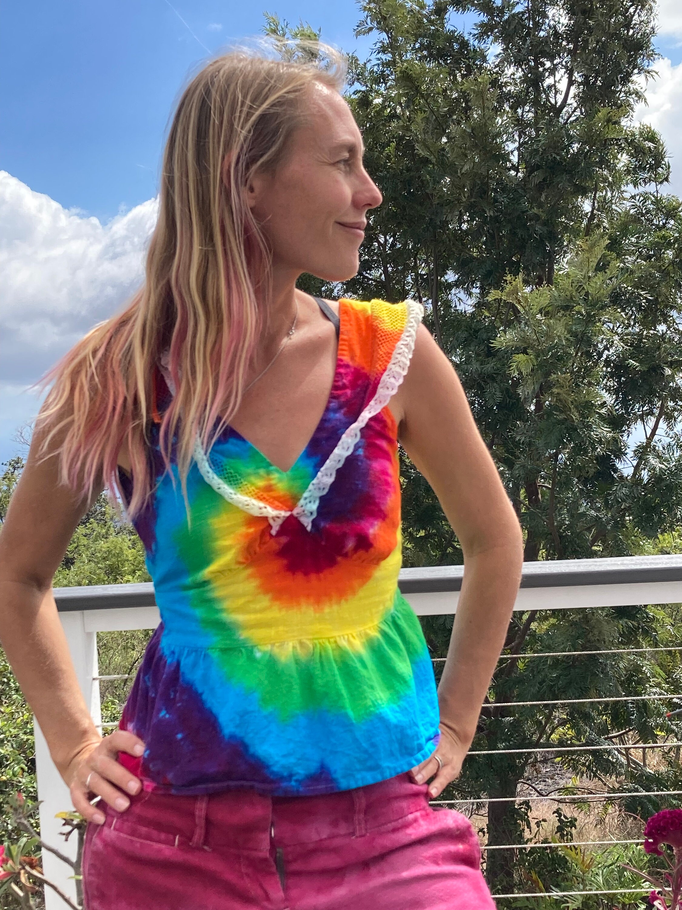 Tie Dye Rainbow Tank Top | Women's Size XS upcycled