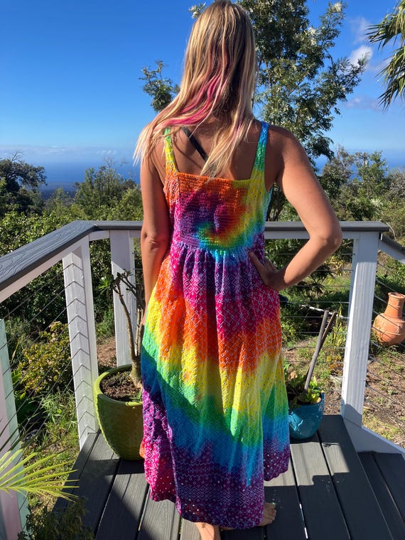 Tie Dye Rainbow Spaghetti Strap Dress Sizes Medium and Large Etsy