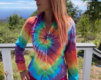 Tie Dye Women's Button Up Shirt Size XS Upcycled