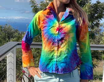 Tie Dye Women's Button Up Shirt | Size XS Upcycled