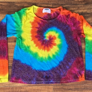 Girls Rainbow Tie Dye Long Sleeve Size Large Upcycled