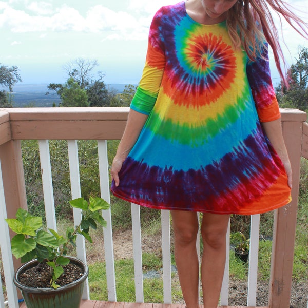 Tie Dye 3/4 sleeve Rayon Dress | Size Small