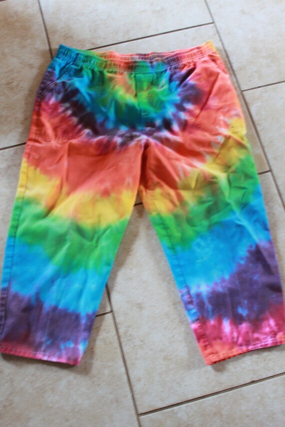 Tie Dye Capri Pants Women S Size 12 Upcycled Etsy