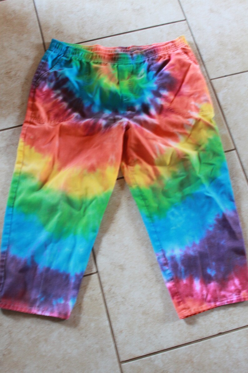 Tie Dye Capri Pants Women S Size 12 Upcycled Etsy