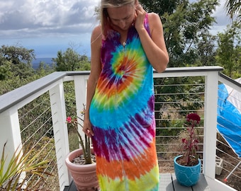 Tie Dye Rainbow Dress Size Small Upcycled AS IS