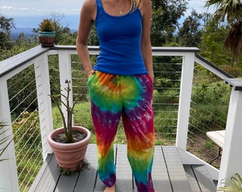 Tie Dye Rainbow Pants | Women's Size 10 Upcycled