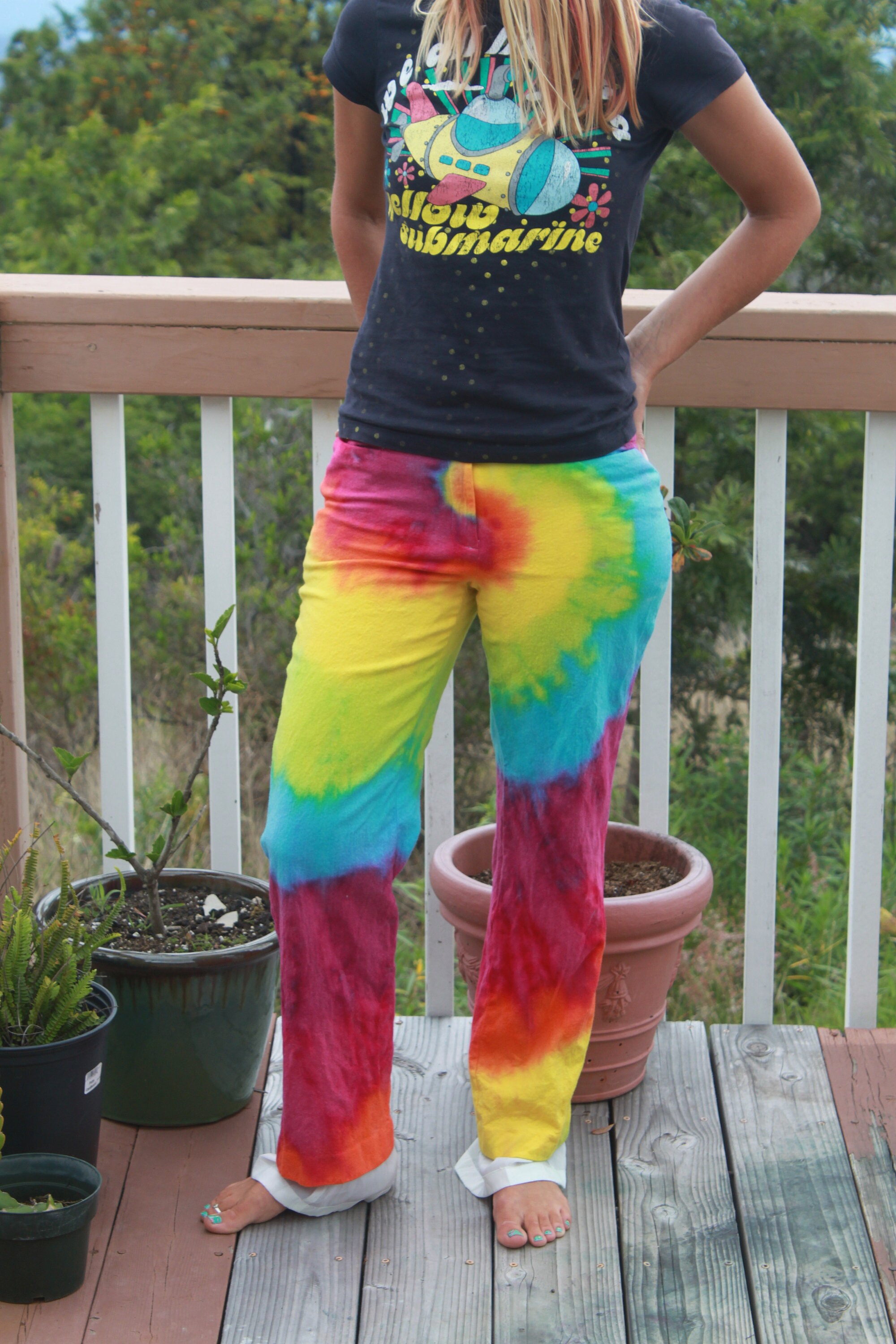 Tie Dye Wool Rainbow Pants Size 6 Upcycled Etsy