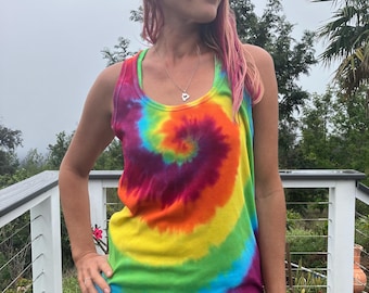 Tie Dye Tank Top Rainbow Swirl | Size XXL Upcycled
