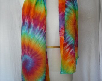 Tie Dye Rainbow Swirl Silk Scarf