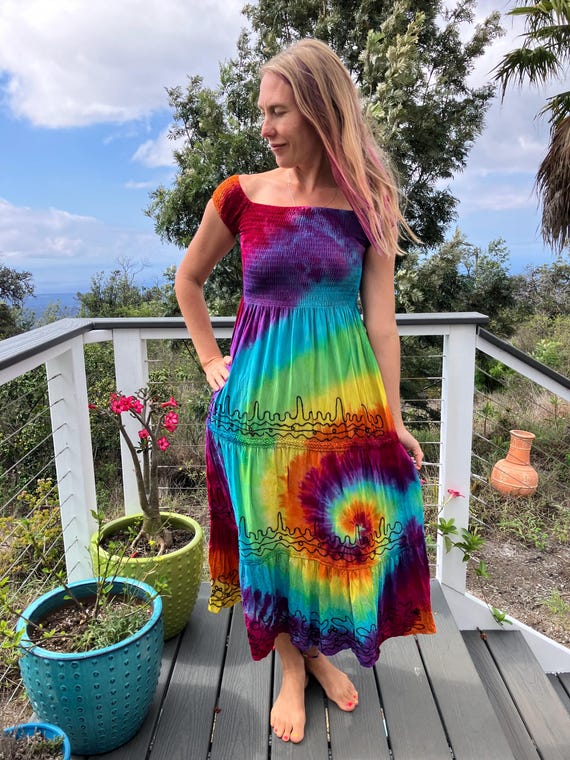 Tie Dye Rainbow Cap Sleeve Dress Size M/L - Etsy Denmark