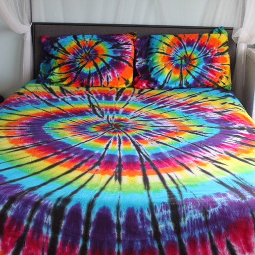 Tie dye shops Organic Cotton Bed Sheet Set With Black Accents Twin, Twin XL, Full, Queen, or King