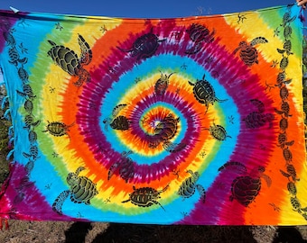 Tie Dye Rainbow Rayon Sarong With Sea Turtles