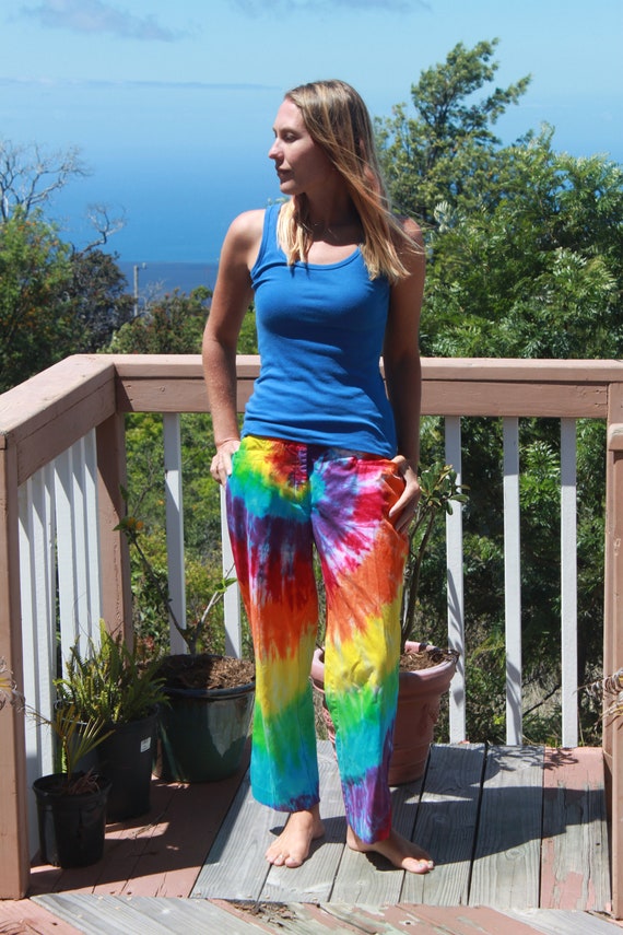Tie Dye Rainbow Capri Pants Size 8 Upcycled 