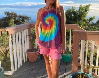 Tie Dye Rainbow Swing Tank Top Size Small