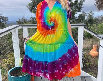 Tie Dye Rainbow Short Sleeve Dress | Women's Size 3X