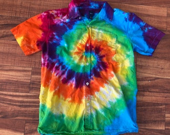 Tie Dye Boy's Button Up Shirt 14/16 Upcycled