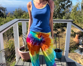 Tie Dye Rainbow Pants | Women's Size 14 Upcycled