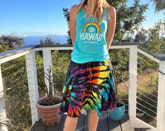 Tie Dye Rainbow With Black Skirt Size Large Upcycled AS IS