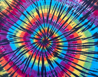 Tie Dye Rainbow with Black Accents Queen Fitted Sheet | Upcycled