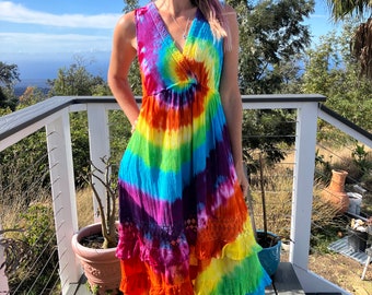 Tie Dye Rainbow Dress Size Medium AS IS