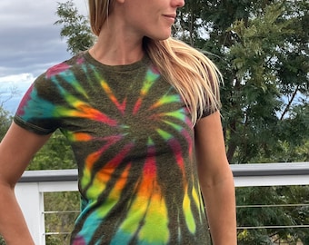 Tie Dye Rainbow Tee Shirt | Women's XS Upcycled