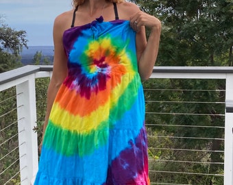 Tie Dye Strapless Dress | Women's Size XXL upcycled