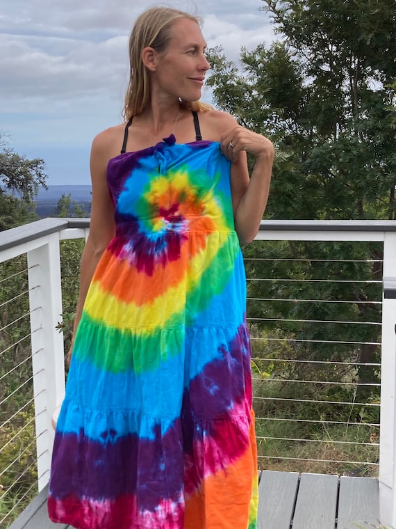 Tie Dye Strapless Dress | Women's Size XXL Upcycled