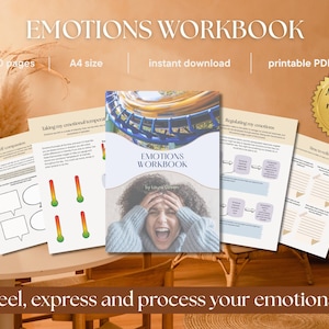 Druckbares digitales Arbeitsbuch Emotionen, Journal, Arbeitsblatt für psychische Gesundheit, Wohlbefinden, Emotionsregulierung, Therapie, Selbsthilfe
