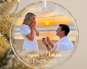 Personalized Photo Glass Ornament,First Christmas as Mr & Mrs,Engagement Gift,Couple Keepsake,Wedding Anniversary Gift,Newly Engaged Gift
