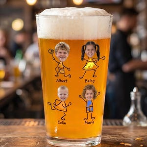Farfars ölglas med barnbarnsansikten, personligt pintglas, roligt specialglas från barn, jul- eller födelsedagspresent